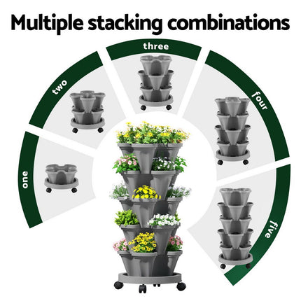 Green Fingers Raised Garden Bed 5 Tier Vertical Garden Grey Strawberry Stackable Planters Herbs Petunias 5