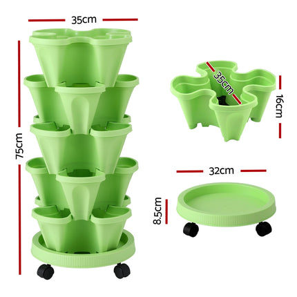 Green Fingers Garden Bed 5 Tier Vertical Garden Grey Strawberry Stackable Planters Herbs Light Green 2
