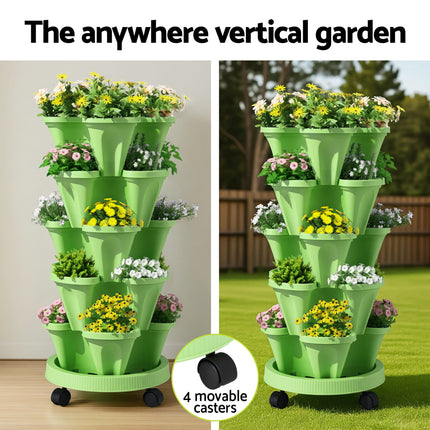 Green Fingers Garden Bed 5 Tier Vertical Garden Grey Strawberry Stackable Planters Herbs Light Green 5