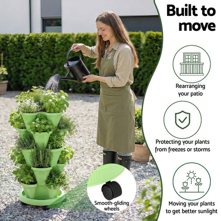 Green Fingers Garden Bed 5 Tier Vertical Garden Grey Strawberry Stackable Planters Herbs Light Green 6