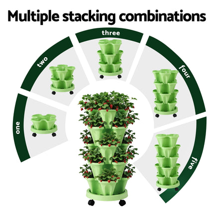 Green Fingers Garden Bed 5 Tier Vertical Garden Grey Strawberry Stackable Planters Herbs Light Green 8