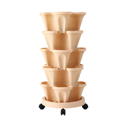 Green Fingers Garden Bed 5 Tier Vertical Garden Grey Strawberry Stackable Planters Herbs Beige 3