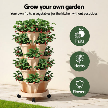 Green Fingers Garden Bed 5 Tier Vertical Garden Grey Strawberry Stackable Planters Herbs Beige 4