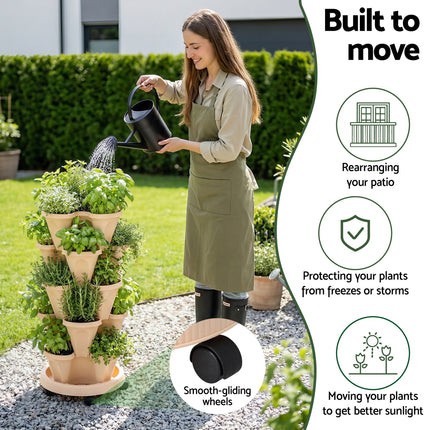 Green Fingers Garden Bed 5 Tier Vertical Garden Grey Strawberry Stackable Planters Herbs Beige 6
