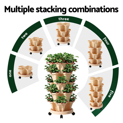 Green Fingers Garden Bed 5 Tier Vertical Garden Grey Strawberry Stackable Planters Herbs Beige 8