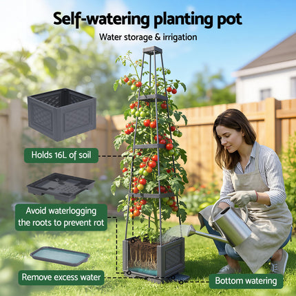 Green Fingers Self Watering Planter with Trellis Adjustable Height Modular Tomato Box 4 Layer 140cm 6