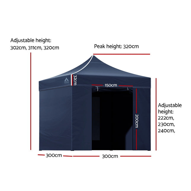 Instahut Gazebo Pop Up Marquee 3x3 Folding Tent Gazebos Camping 500D Oxford Navy 2