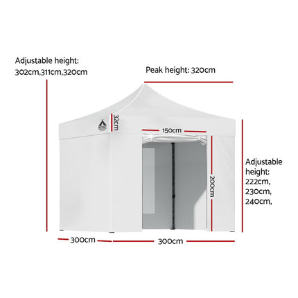 Instahut Gazebo Pop Up Marquee 3x3 Folding Tent Wedding Gazebos 500D White 2