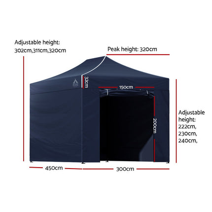 Instahut Gazebo 3x4.5 Pop Up Marquee Folding Tent Wedding Gazebos Camping Outdoor Shade Canopy Navy 2