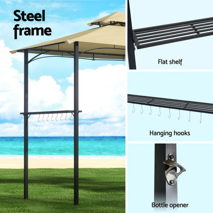 Instahut Gazebo Outdoor Patio Marquee BBQ Grill Shelter Garden Shade Hooks Beige 5
