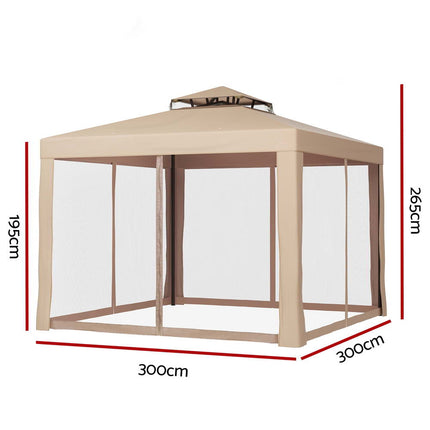 Instahut Gazebo Marquee 3m Outdoor Event Tent Camping Party Mesh Wall Canopy Brown 2