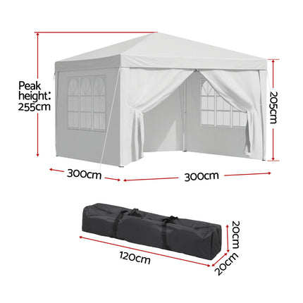 Instahut Gazebo 3x3 Pop Up Marquee Folding Tent Wedding Gazebos Camping Outdoor Canopy White 2