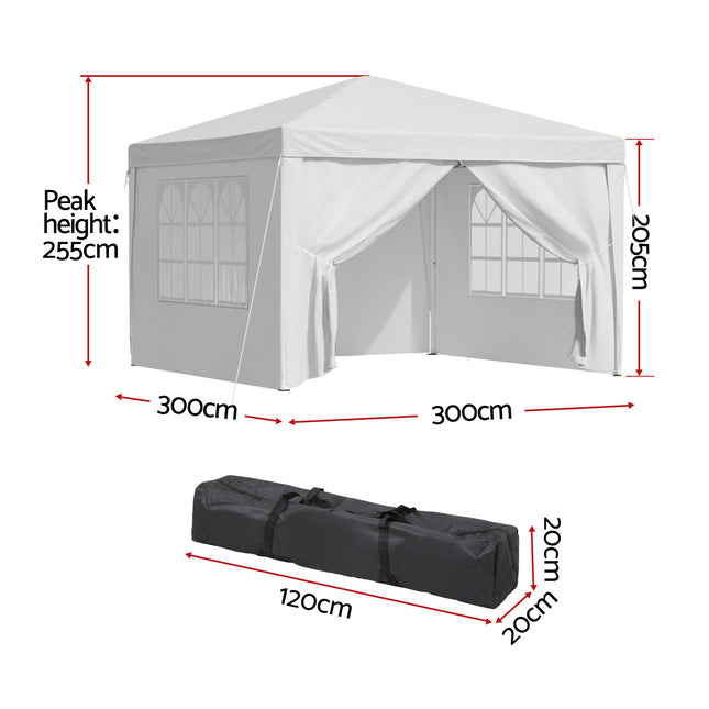 Instahut Gazebo 3x3 Pop Up Marquee Folding Tent Wedding Gazebos Camping Outdoor Canopy White 2