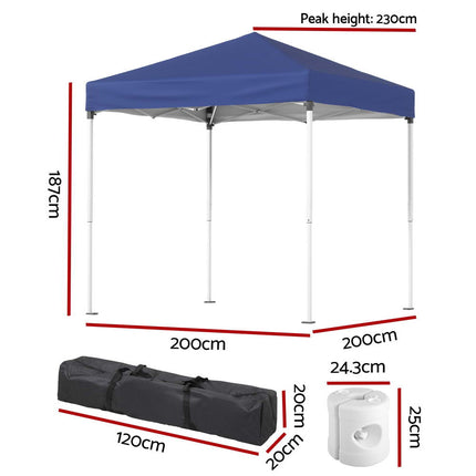 Instahut Gazebo 2x2m Outdoor Patio Garden Marquee Shade w/ Base Pods Blue 2