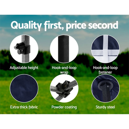Instahut Gazebo Pop Up 3x3m w/Base Podx4 Marquee Folding Outdoor Wedding Camping Tent Shade Canopy Navy 6