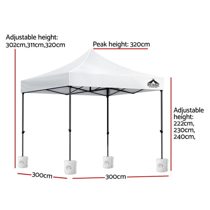 Instahut Gazebo Pop Up 3x3m w/Base Podx4 Marquee Folding Outdoor Wedding Camping Tent Shade Canopy White 3