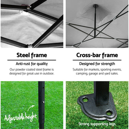 Instahut Gazebo Pop Up 3x3m w/Base Podx4 Marquee Folding Outdoor Wedding Camping Tent Shade Canopy White 5