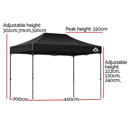 Instahut Gazebo Pop Up Marquee 3x4.5 Folding Tent 500D Wedding Camping Black 2