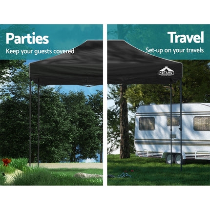 Instahut Gazebo Pop Up Marquee 3x4.5 Folding Tent 500D Wedding Camping Black 4