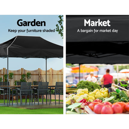 Instahut Gazebo Pop Up Marquee 3x4.5 Folding Tent 500D Wedding Camping Black 5