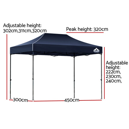 Instahut Gazebo Pop Up Marquee 3x4.5m Folding Tent Camping 500D Oxford Navy 2