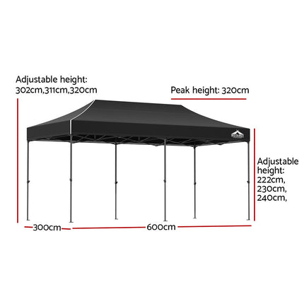 Instahut Gazebo Pop Up Marquee 3x6 Folding Tent Wedding 500D Camping Black 2