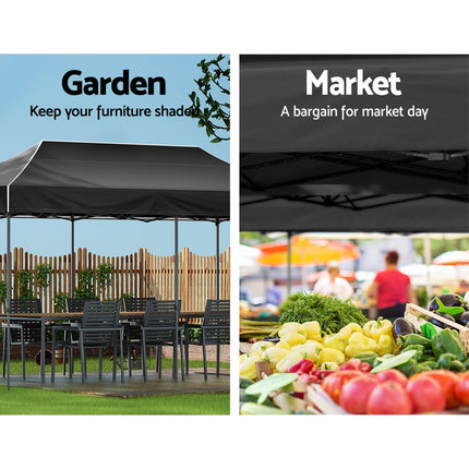 Instahut Gazebo Pop Up Marquee 3x6 Folding Tent Wedding 500D Camping Black 4