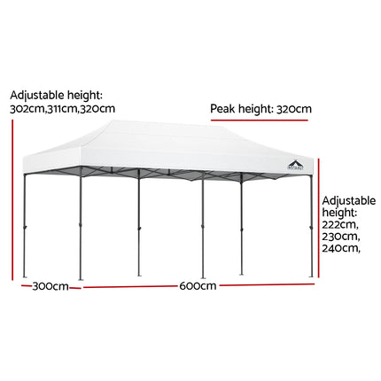 Instahut Gazebo Pop Up Marquee 3x6 Folding Tent Wedding 500D Oxford Fabric White 2