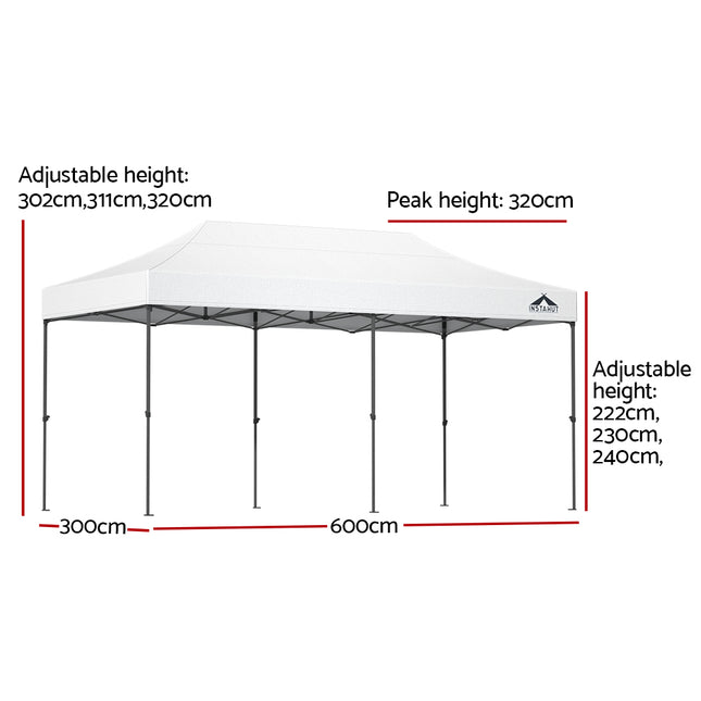 Instahut Gazebo Pop Up Marquee 3x6 Folding Tent Wedding 500D Oxford Fabric White 2