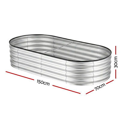Green Fingers Raised Garden Bed Galvanised Oval Metal Planter Box Large Outdoor 150x70x30cm Silver 2