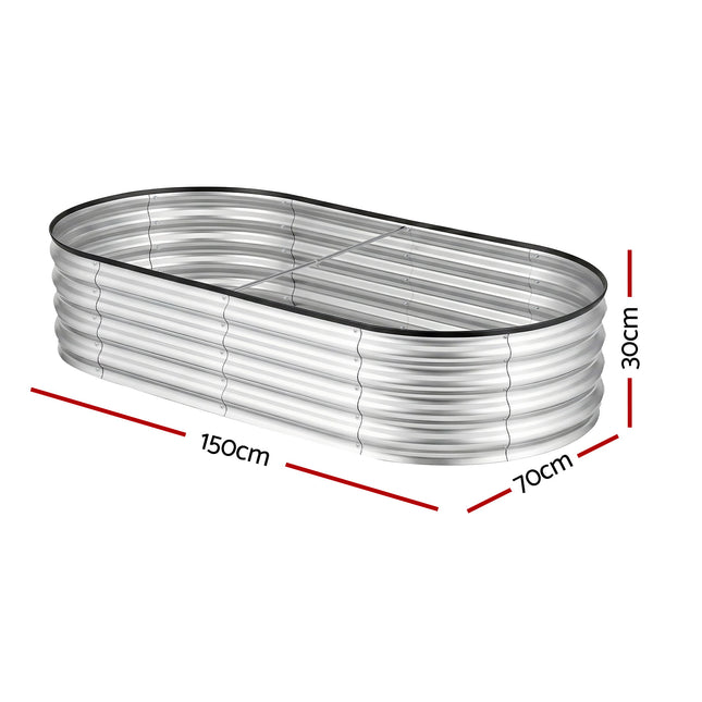 Green Fingers Raised Garden Bed Galvanised Oval Metal Planter Box Large Outdoor 150x70x30cm Silver 2