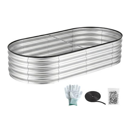 Green Fingers Raised Garden Bed Galvanised Oval Metal Planter Box Large Outdoor 150x70x30cm Silver 3