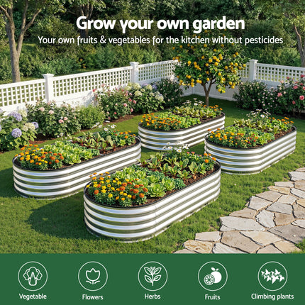 Green Fingers Raised Garden Bed Galvanised Oval Metal Planter Box Large Outdoor 150x70x30cm Silver 4
