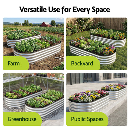 Green Fingers Raised Garden Bed Galvanised Oval Metal Planter Box Large Outdoor 150x70x30cm Silver 6