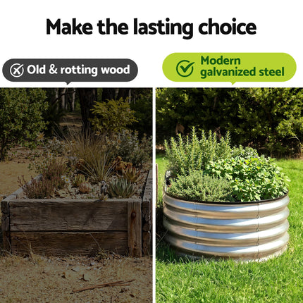 Green Fingers Raised Garden Bed Galvanised Oval Metal Planter Box Large Outdoor 150x70x30cm Silver 7