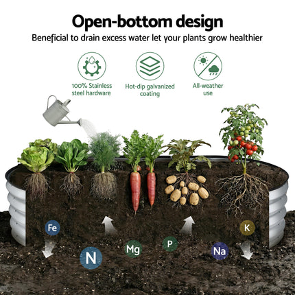 Green Fingers Raised Garden Bed Galvanised Oval Metal Planter Box Large Outdoor 150x70x30cm Silver 8