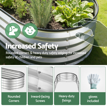 Green Fingers Raised Garden Bed Galvanised Oval Metal Planter Box Large Outdoor 150x70x30cm Silver 9