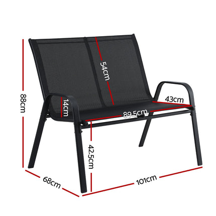 Gardeon Garden Bench Seat Steel Outdoor Patio Park Lounge Backyard Chair Black 3