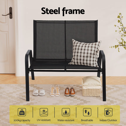 Gardeon Garden Bench Seat Steel Outdoor Patio Park Lounge Backyard Chair Black 5