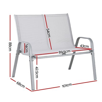 Gardeon Garden Bench Seat Steel Outdoor Patio Park Lounge Backyard Chair Grey 3