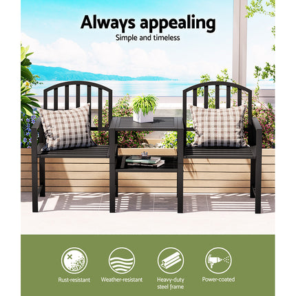 Gardeon Outdoor Garden Bench Seat Loveseat Steel Table Chairs Patio Furniture Black 4