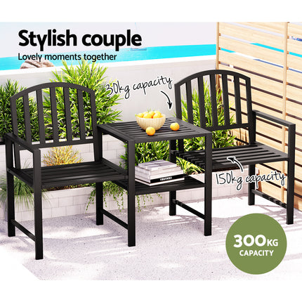 Gardeon Outdoor Garden Bench Seat Loveseat Steel Table Chairs Patio Furniture Black 5
