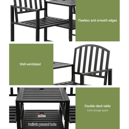 Gardeon Outdoor Garden Bench Seat Loveseat Steel Table Chairs Patio Furniture Black 6