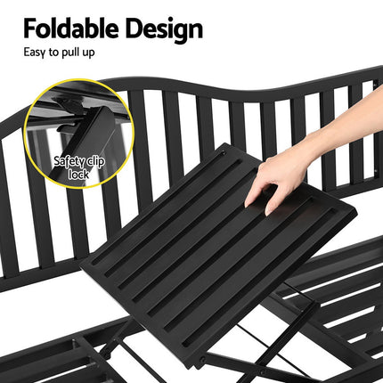 Gardeon Outdoor Garden Bench Seat Loveseat Steel Foldable Table Patio Furniture Black 6
