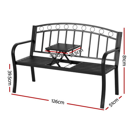 Gardeon Outdoor Garden Bench Seat Loveseat Steel Foldable Table Patio Furniture Black 2