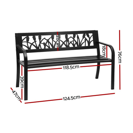 Gardeon Outdoor Garden Bench Seat Outdoor Furniture Steel 2 Seater Park Black 2