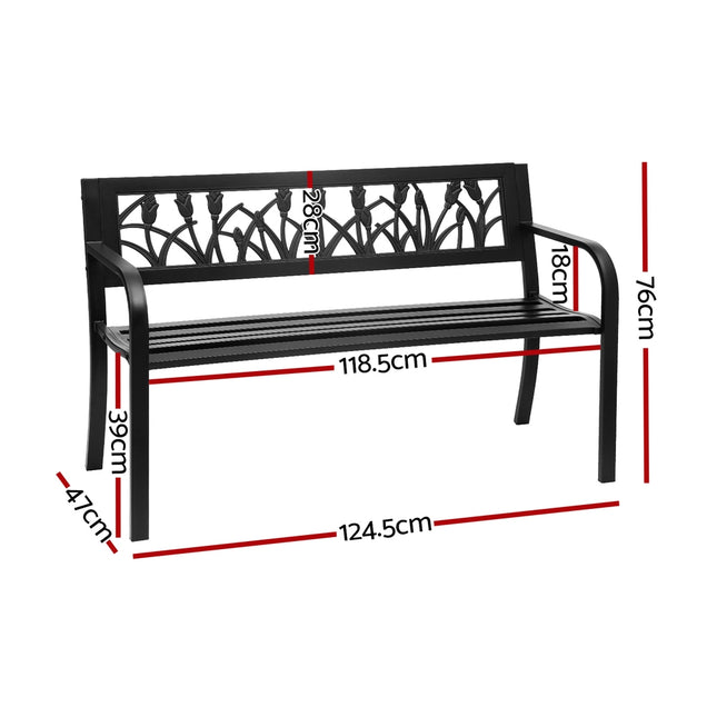Gardeon Outdoor Garden Bench Seat Outdoor Furniture Steel 2 Seater Park Black 2