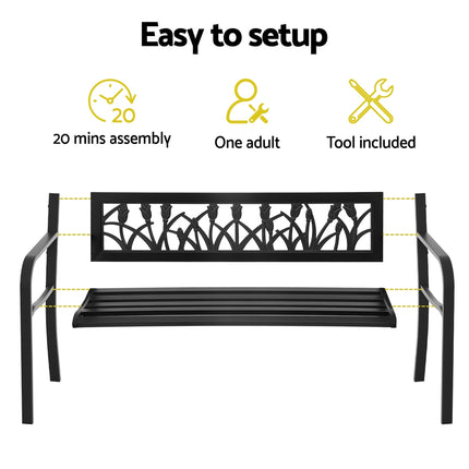 Gardeon Outdoor Garden Bench Seat Outdoor Furniture Steel 2 Seater Park Black 6