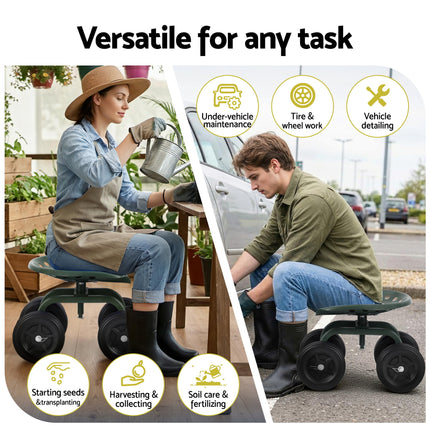 Gardeon Garden Seat 360 Swivel Rolling Adjustable Height Work Scooter Cart Wheels Heavy Duty 150kg 4