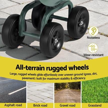 Gardeon Garden Seat 360 Swivel Rolling Adjustable Height Work Scooter Cart Wheels Heavy Duty 150kg 8
